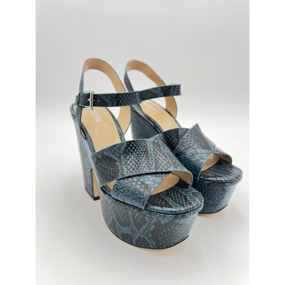 Michael Kors Snake Print Platform Heels Ankle Strap Sandals Women's Size 7.5